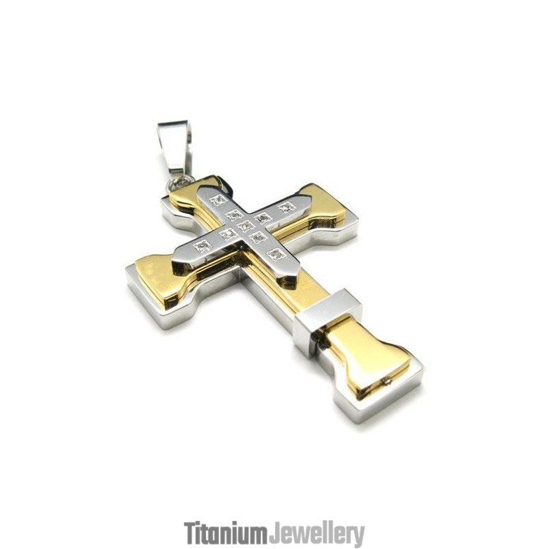Men's Golden Pure Titanium Cross Pendant Necklace (New)