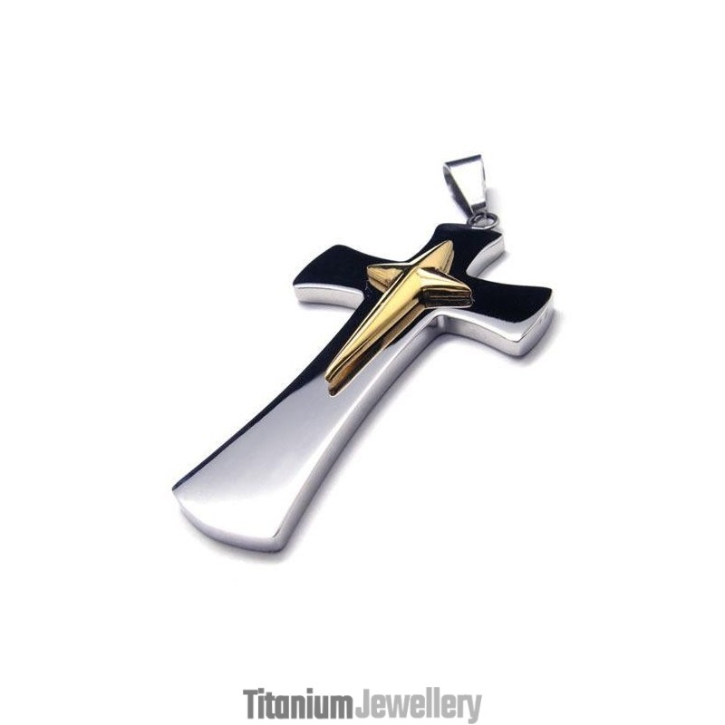 Mens Silver Gold Pure Titanium Cross Pendant Necklace Mens Silver Gold Pure Titanium Cross Pendant Necklace