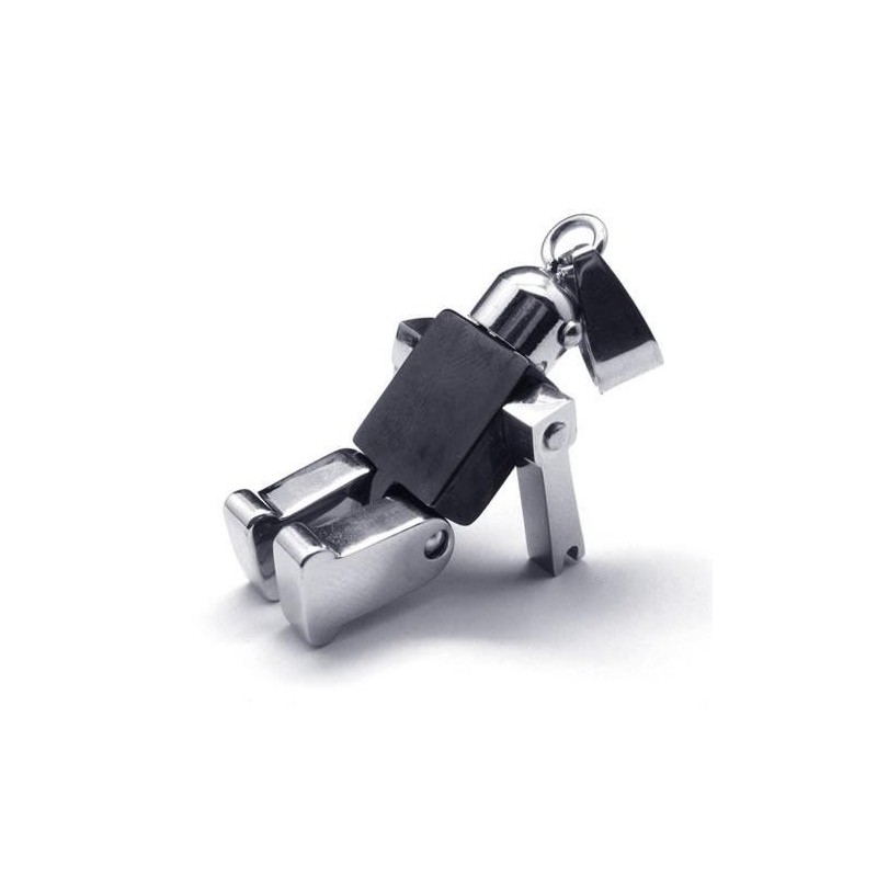 Men Black Silver Robot Pure Titanium Pendant Necklace