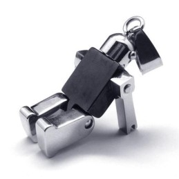 Men Black Silver Robot Pure Titanium Pendant Necklace