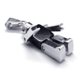 Men Black Silver Robot Pure Titanium Pendant Necklace