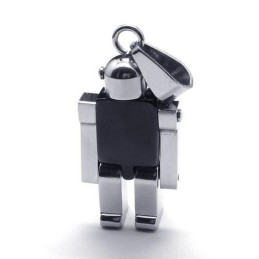 Men Black Silver Robot Pure Titanium Pendant Necklace