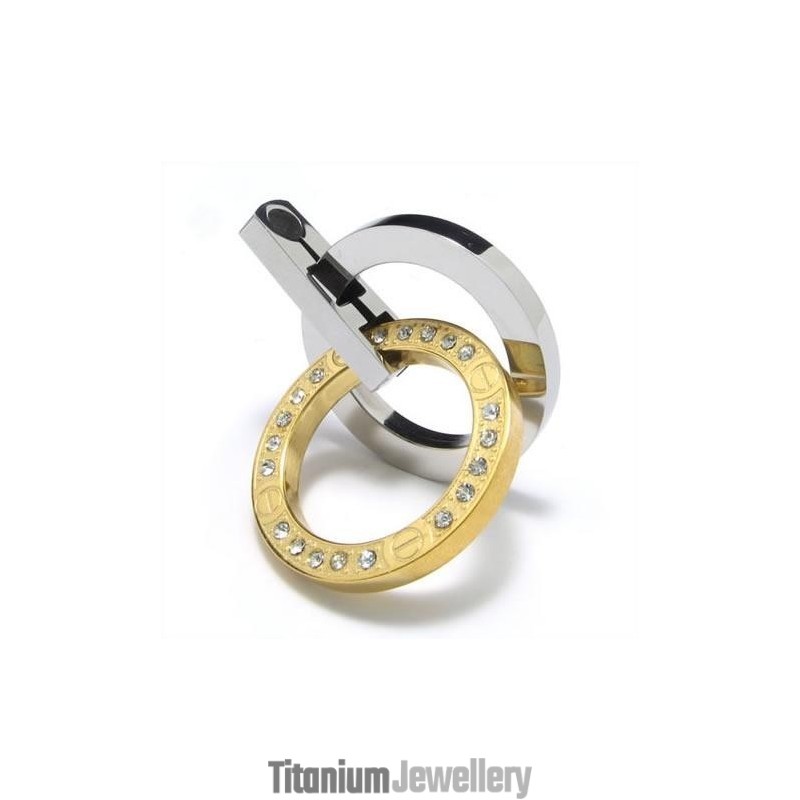Golden & Silver Pure Titanium Rings Pendant Necklace Golden & Silver Pure Titanium Rings Pendant Necklace