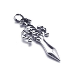 Men Silver Pure Titanium Cross Sword Pendant Necklace
