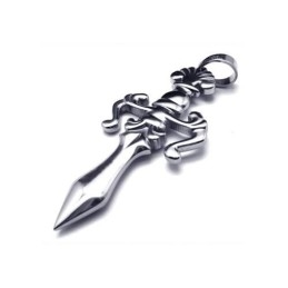 Men Silver Pure Titanium Cross Sword Pendant Necklace
