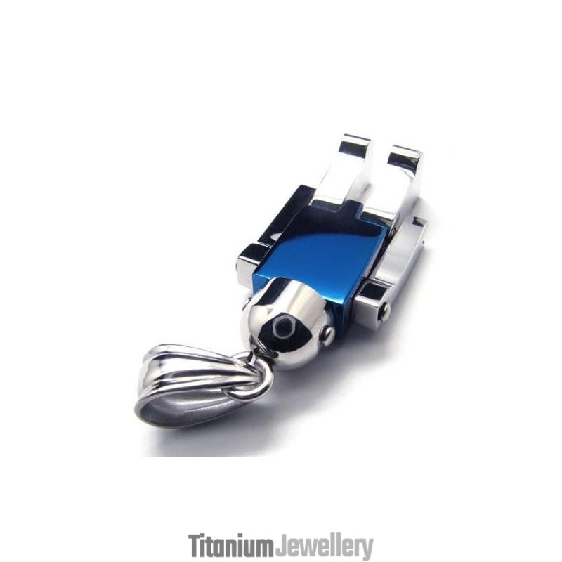 Mens Blue Silver Robot Pure Titanium Pendant Necklace Mens Blue Silver Robot Pure Titanium Pendant Necklace