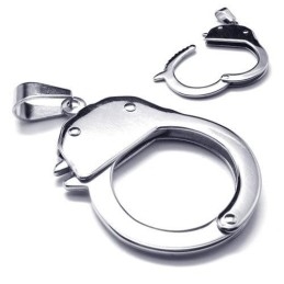 Men's Silver Pure Titanium Handcuff Pendant Necklace