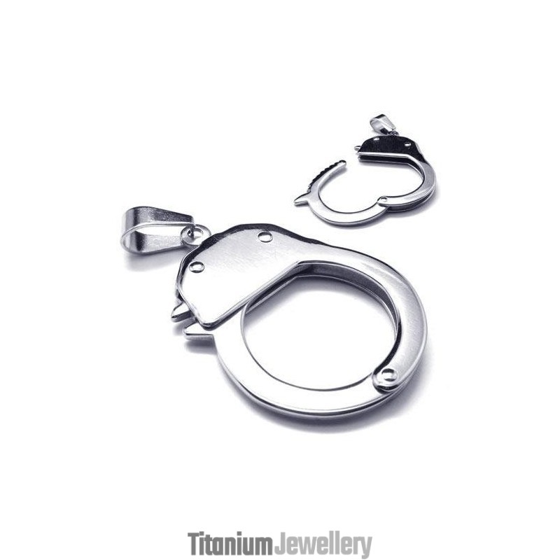Men's Silver Pure Titanium Handcuff Pendant Necklace Men's Silver Pure Titanium Handcuff Pendant Necklace