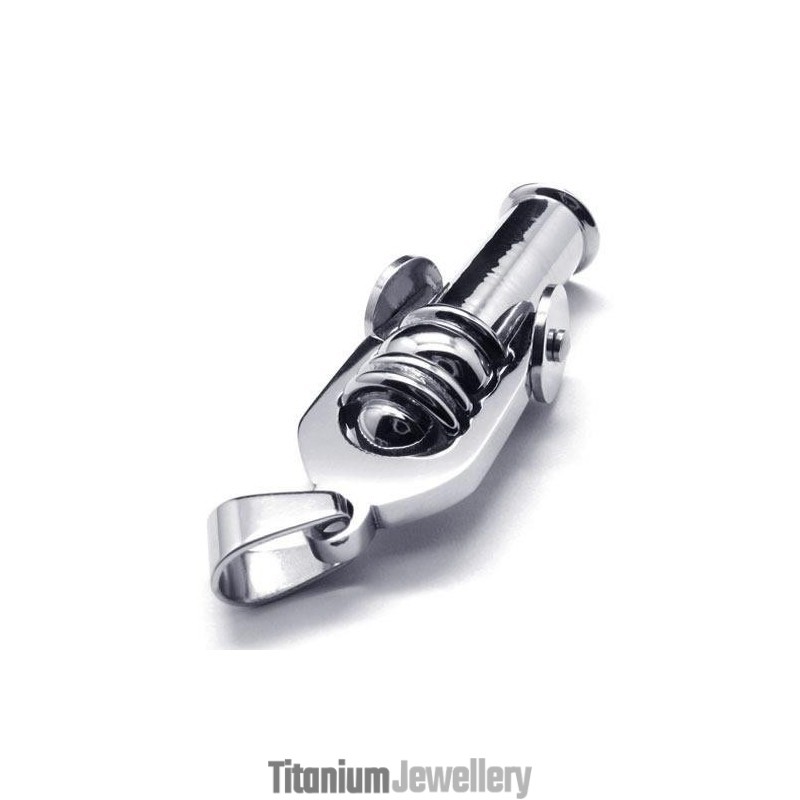 Mens Silver Pure Titanium Cannon Pendant Necklace (New) Mens Silver Pure Titanium Cannon Pendant Necklace (New)